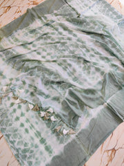 Grey white hand Shibori " Rangoli" collection of tie dye mul cotton saree