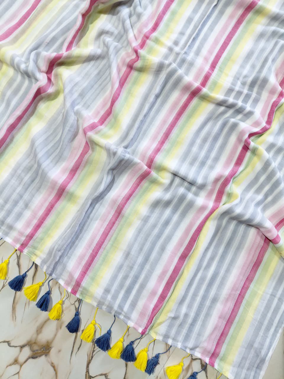 Multi stripes "Office office " collection of mul cotton saree