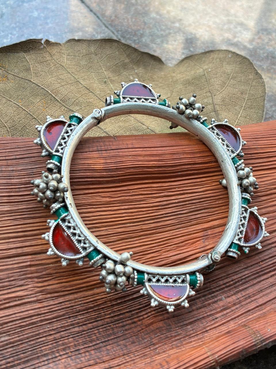 Silver replica red meena work staement bangle 1