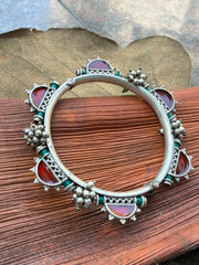 Silver replica red meena work staement bangle 1