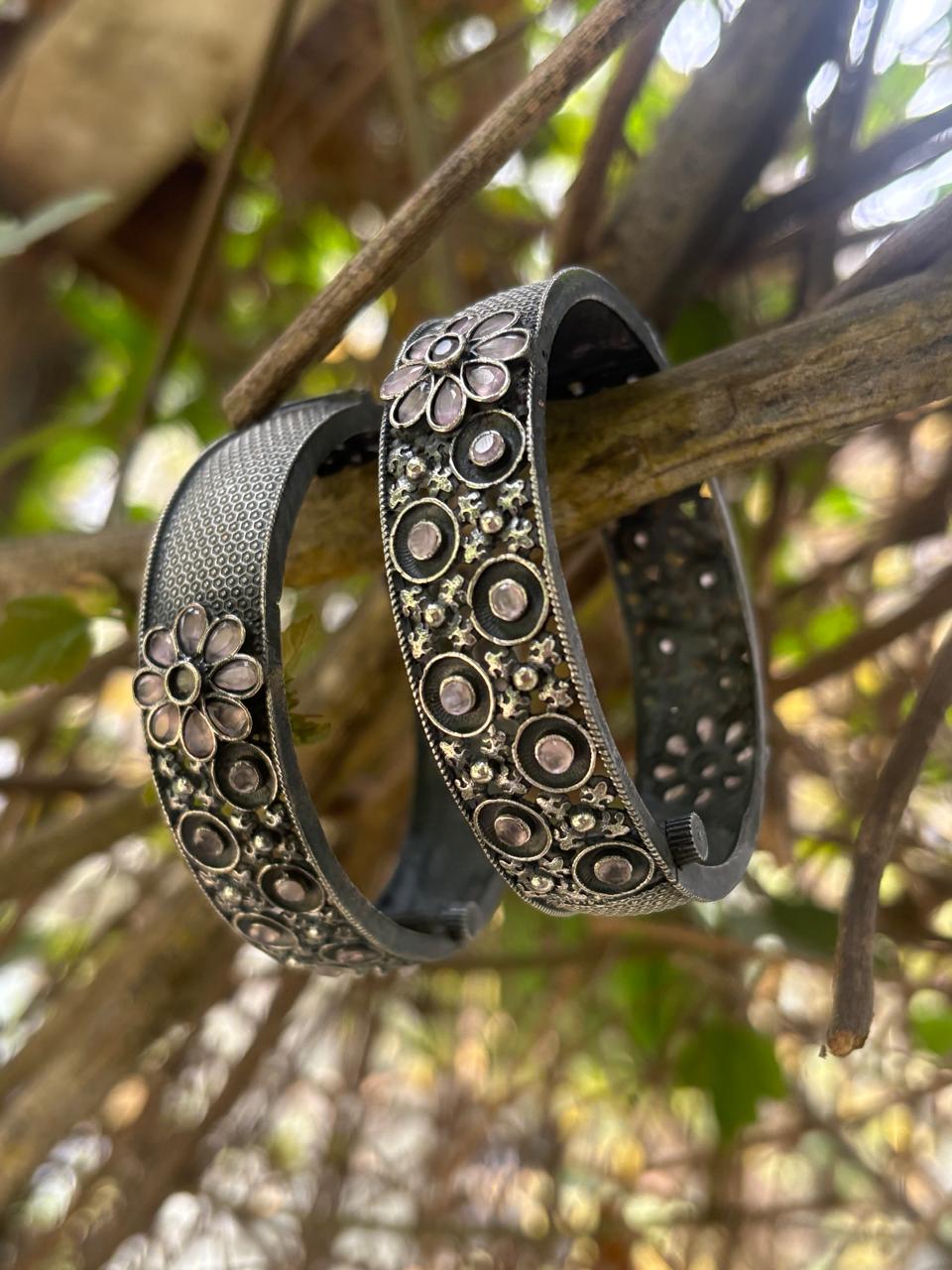Silver Replica soft pink stone bangle 1