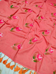 Single tulip hand painted mul cotton saree