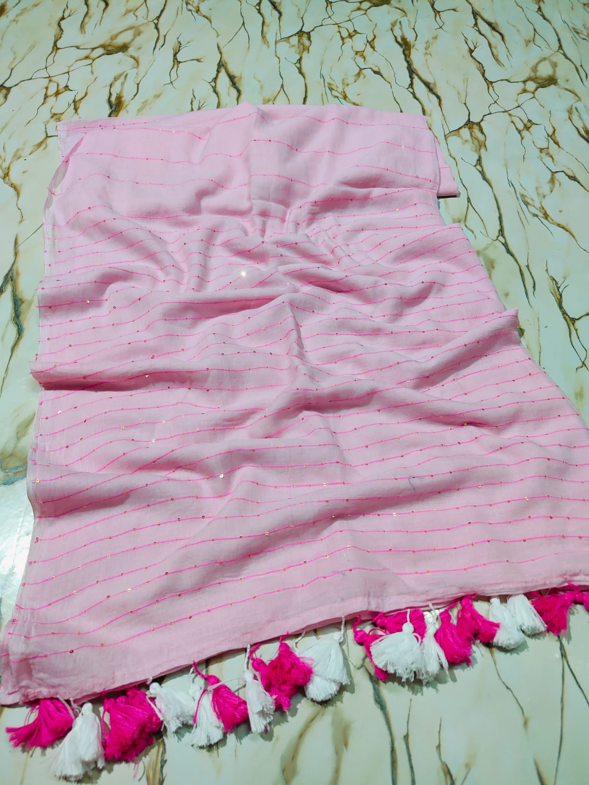 "Jugnu " collection of tiny sequinned mul cotton sarees