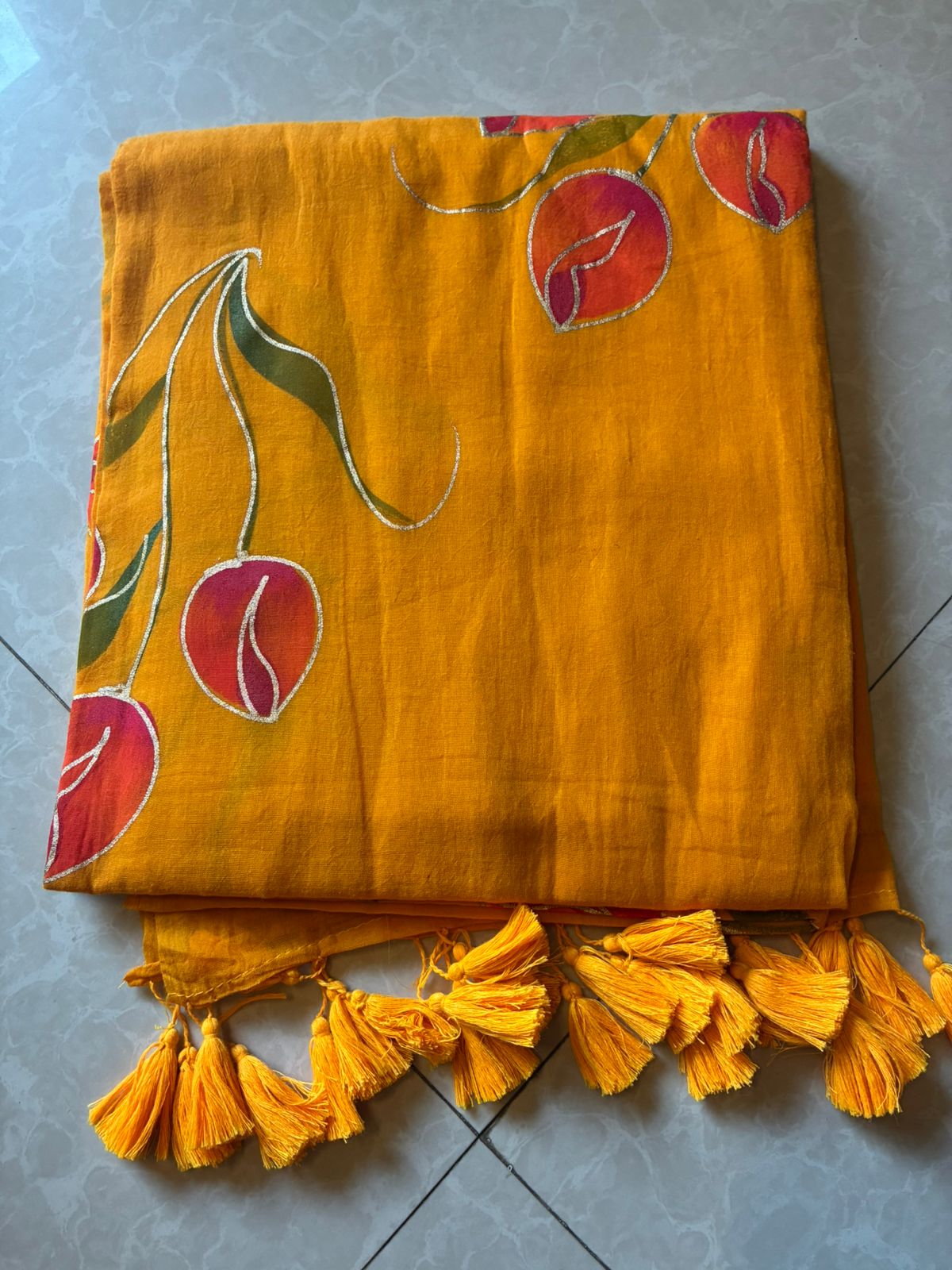 "Lilac" three tulip  hand painted mul cotton saree