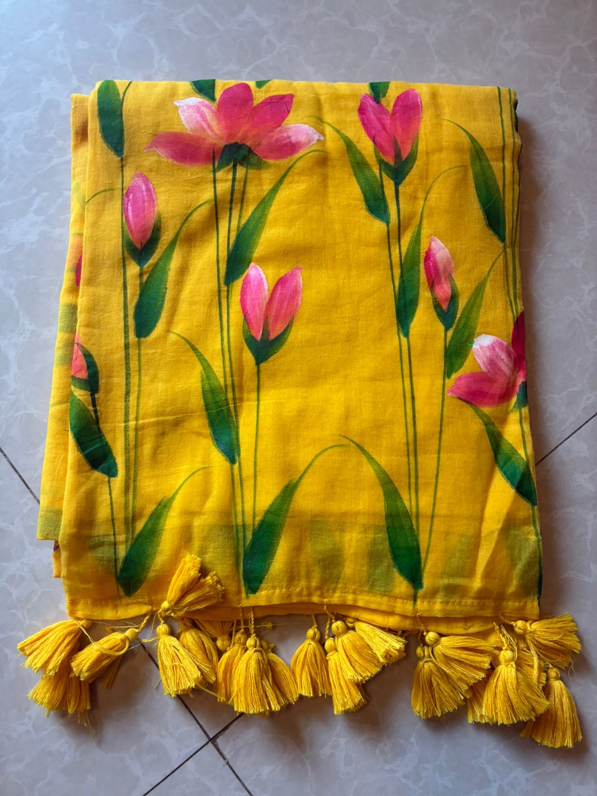 " Niwi Water Lily " Hand Painted mul cotton saree