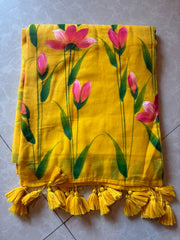 " Niwi Water Lily " Hand Painted mul cotton saree