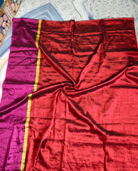 Red with gold and pink  "Designer Molten metals " collection of zari-mul saree