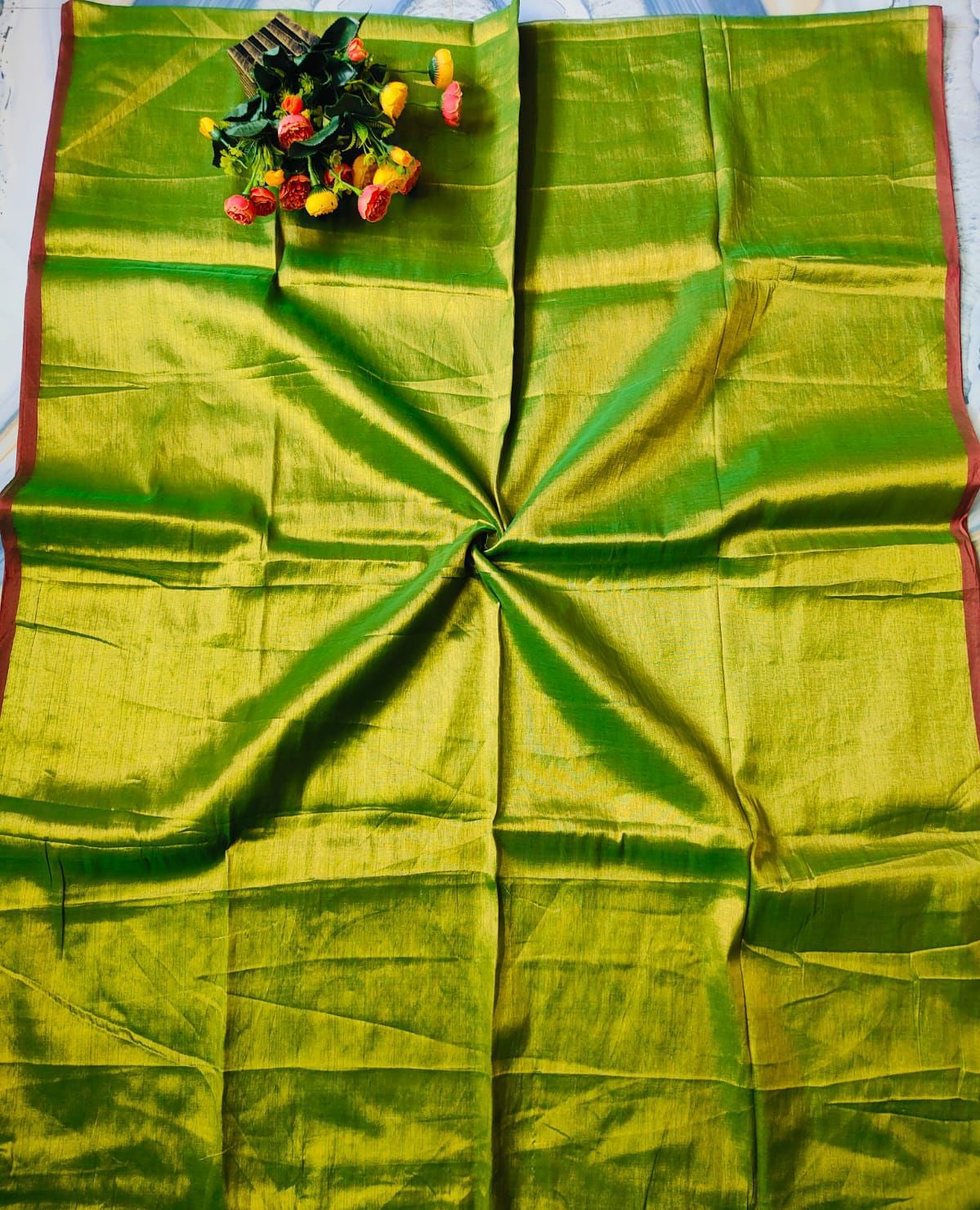 "Molten Metals " zari-mul sarees with thin borders