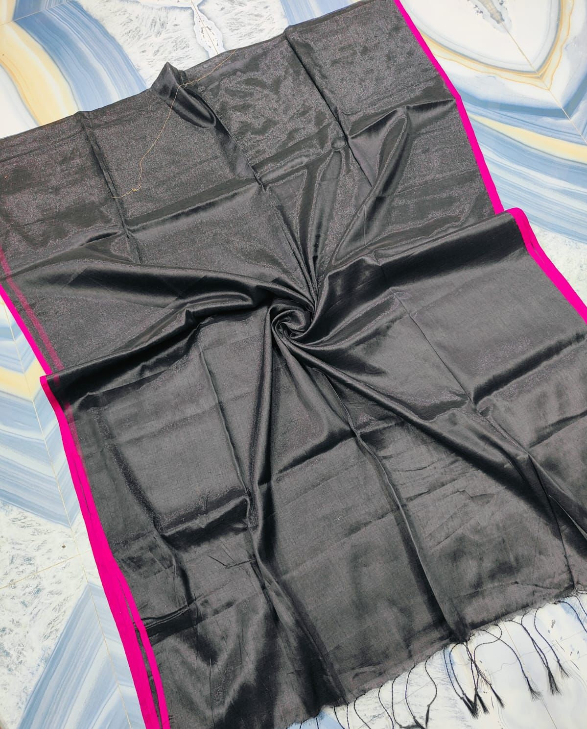 Black zari black thread pink bordered "Molten Metals collection of zari- mul saree