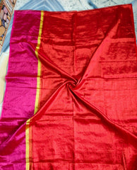 Red with gold and pink  "Designer Molten metals " collection of zari-mul saree