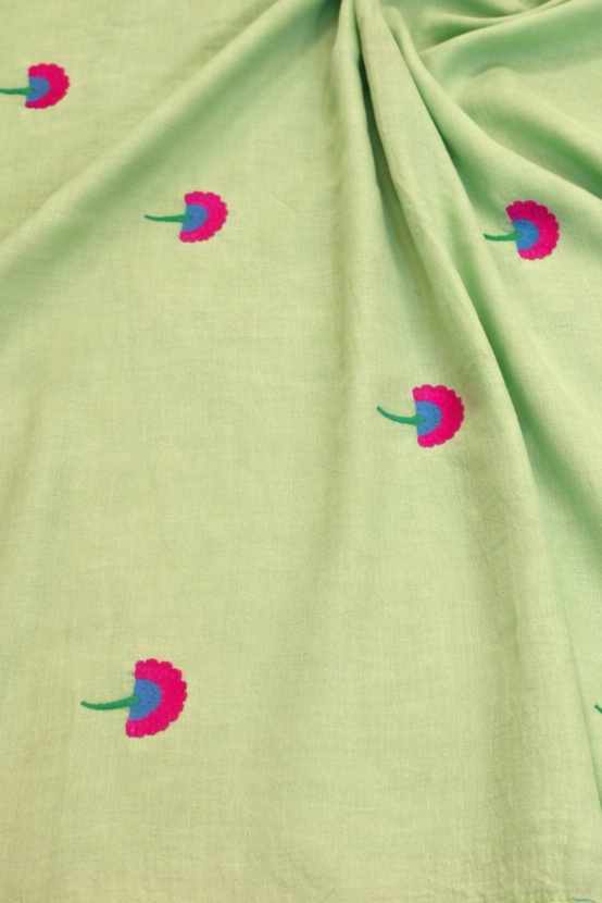 Mul saree with floral machine embroidery