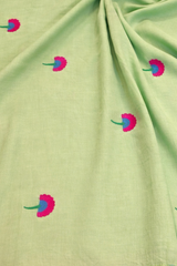Mul saree with floral machine embroidery