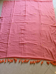 Pink peach "Circle Stars " collection of sequinned mul cotton saree
