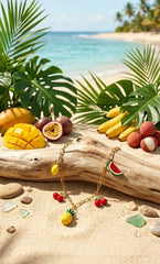 Tropical fruits themed 18k gold polished stainless steal chain