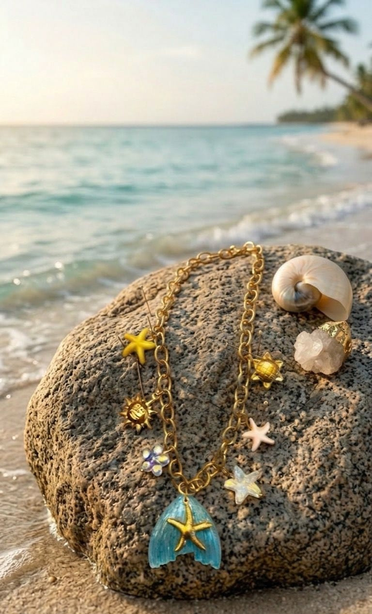 Mermaid themed 18k gold polished stainless steel chain