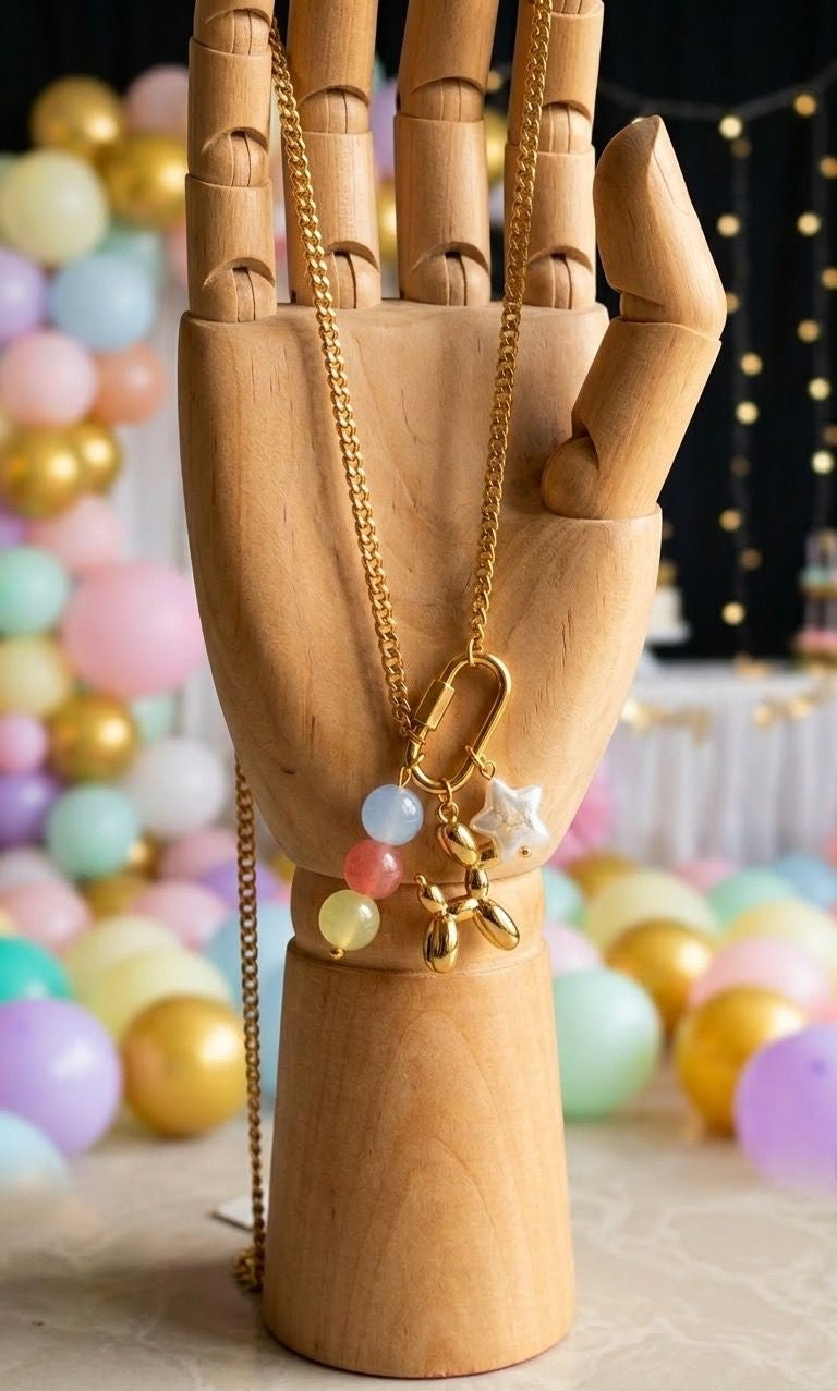 Dog themed 3 trinkets 18k gold polished stainless steel chain