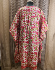Pink white sequinned block printed Kaftan- knee length