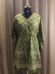 Green sequinned block printed kaftan - knee length