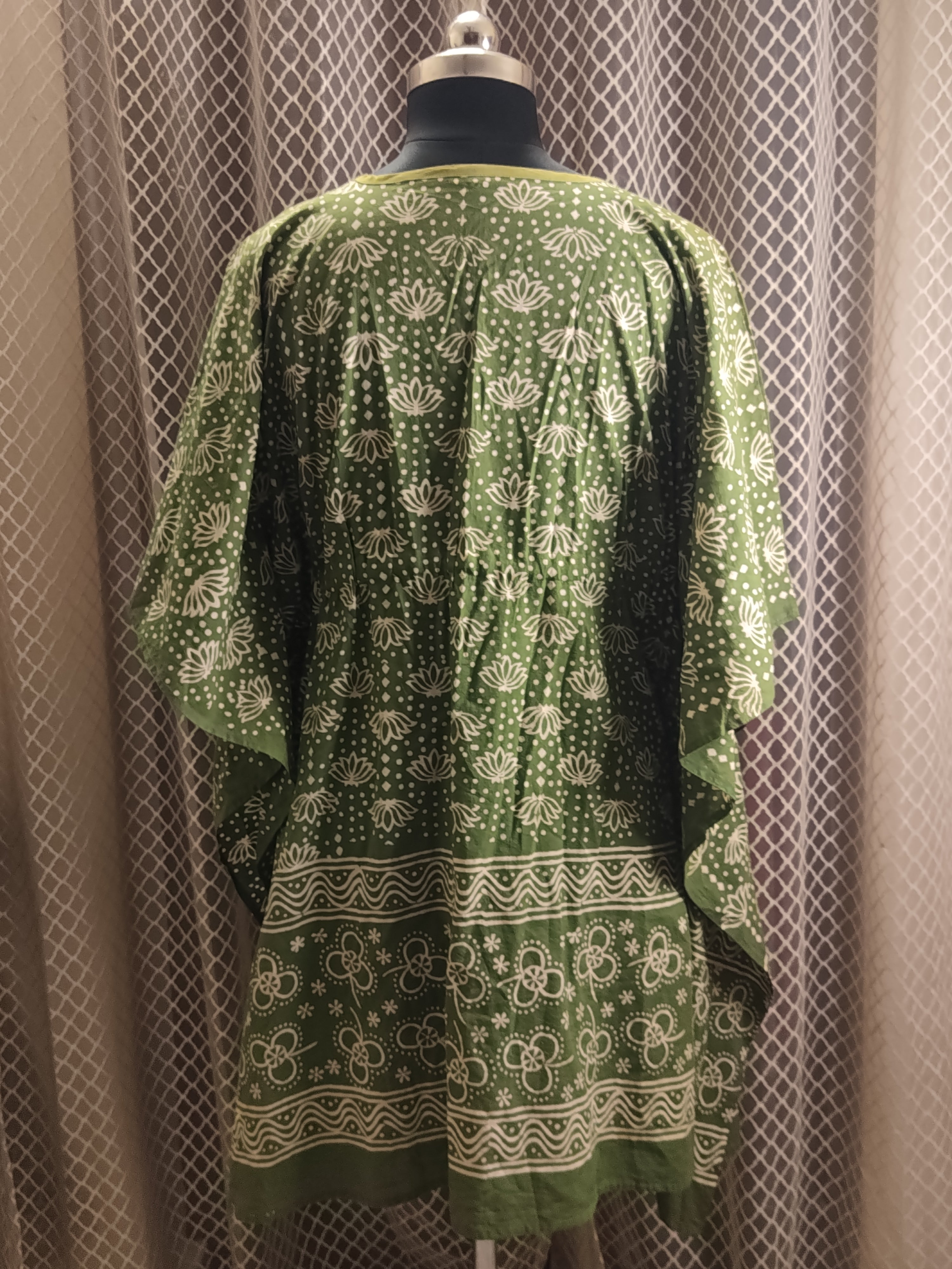 Green sequinned block printed kaftan - knee length