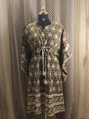Dark green block printed kaftan - cuff length