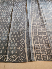 Grey Natural dyed block printed Jaipur mulmul saree