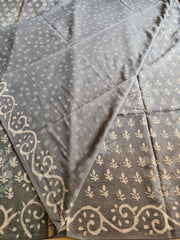 Grey Natural dyed block printed Jaipur mulmul saree