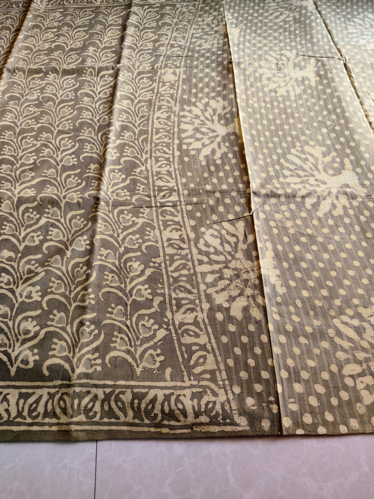 Green natural dyed block printed Jaipur mulmul saree