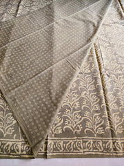 Green natural dyed block printed Jaipur mulmul saree