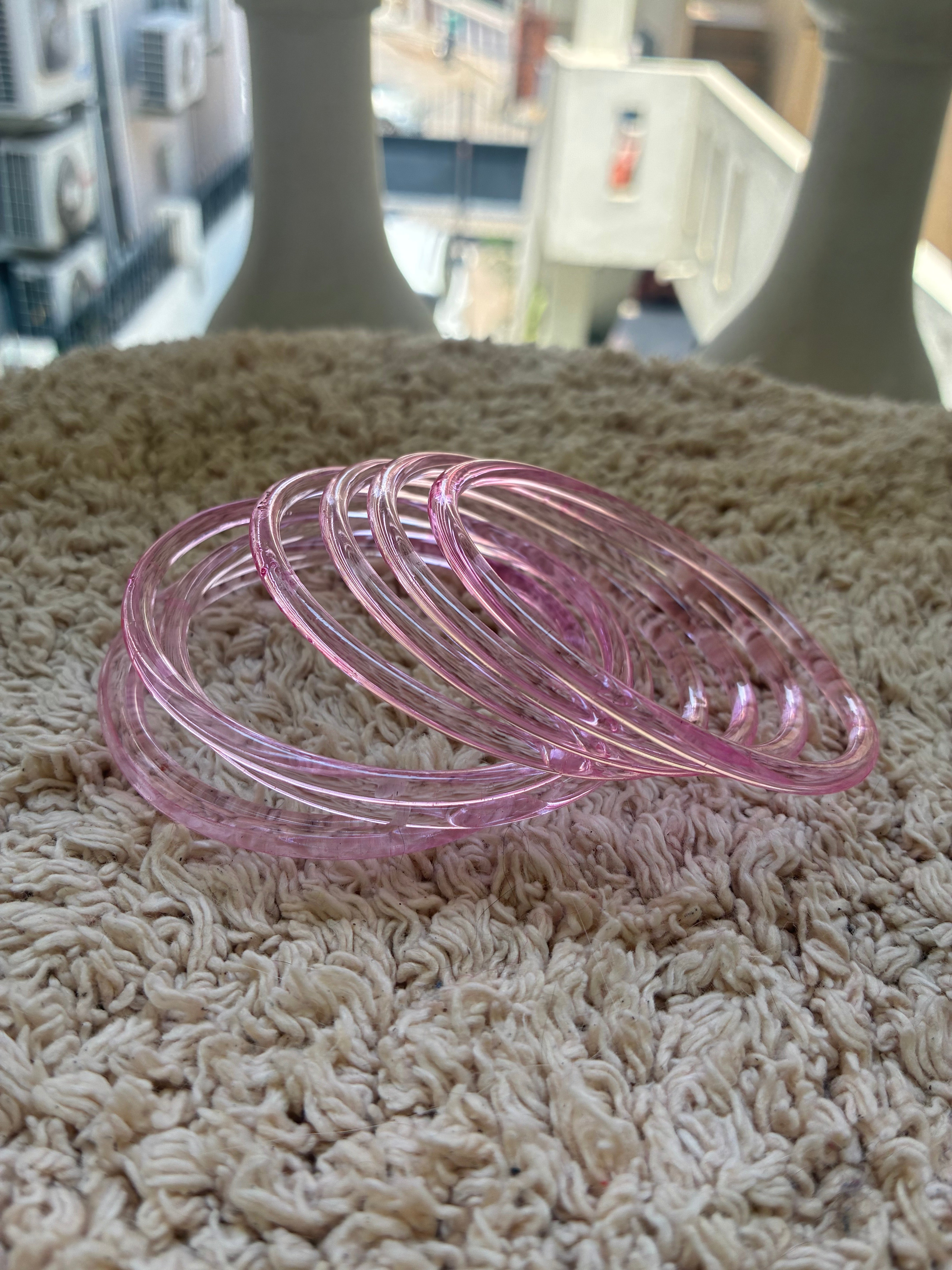 Pink jelly glass bangles