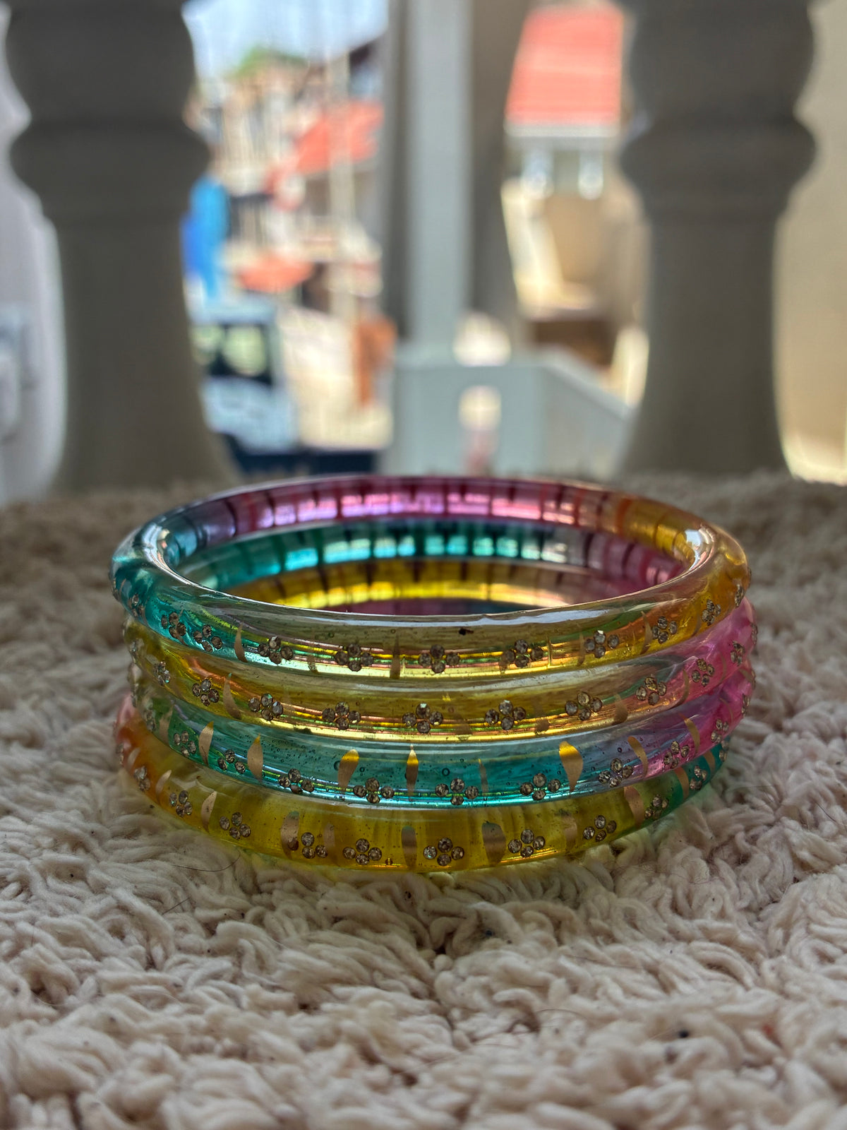 4 light multi  jelly glass bangles - design 2