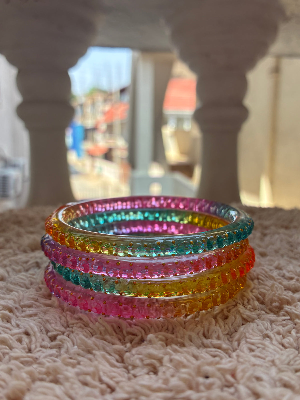 4 light multi  jelly glass bangles - design 1