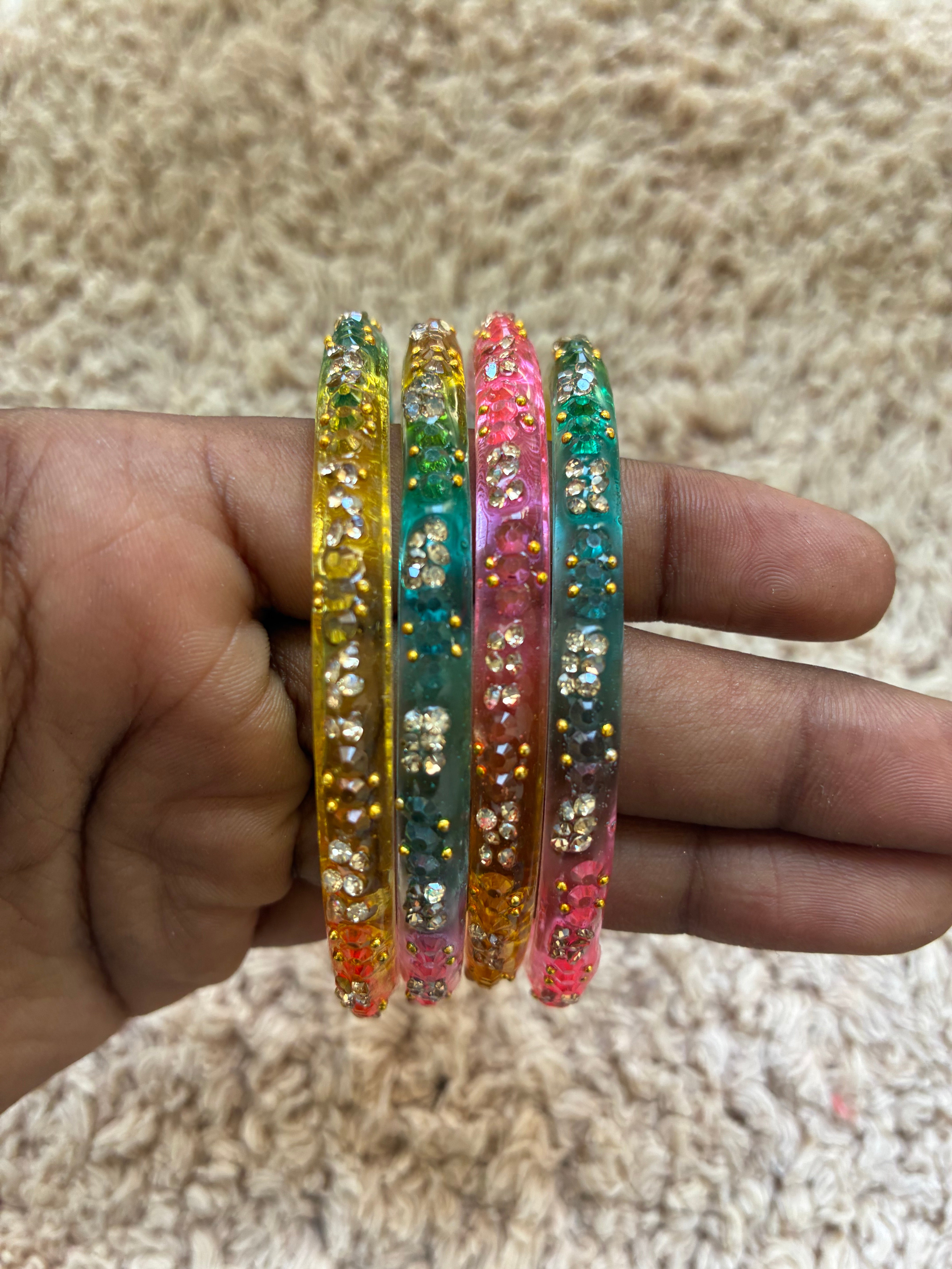 4 light multi  jelly glass bangles - design 3