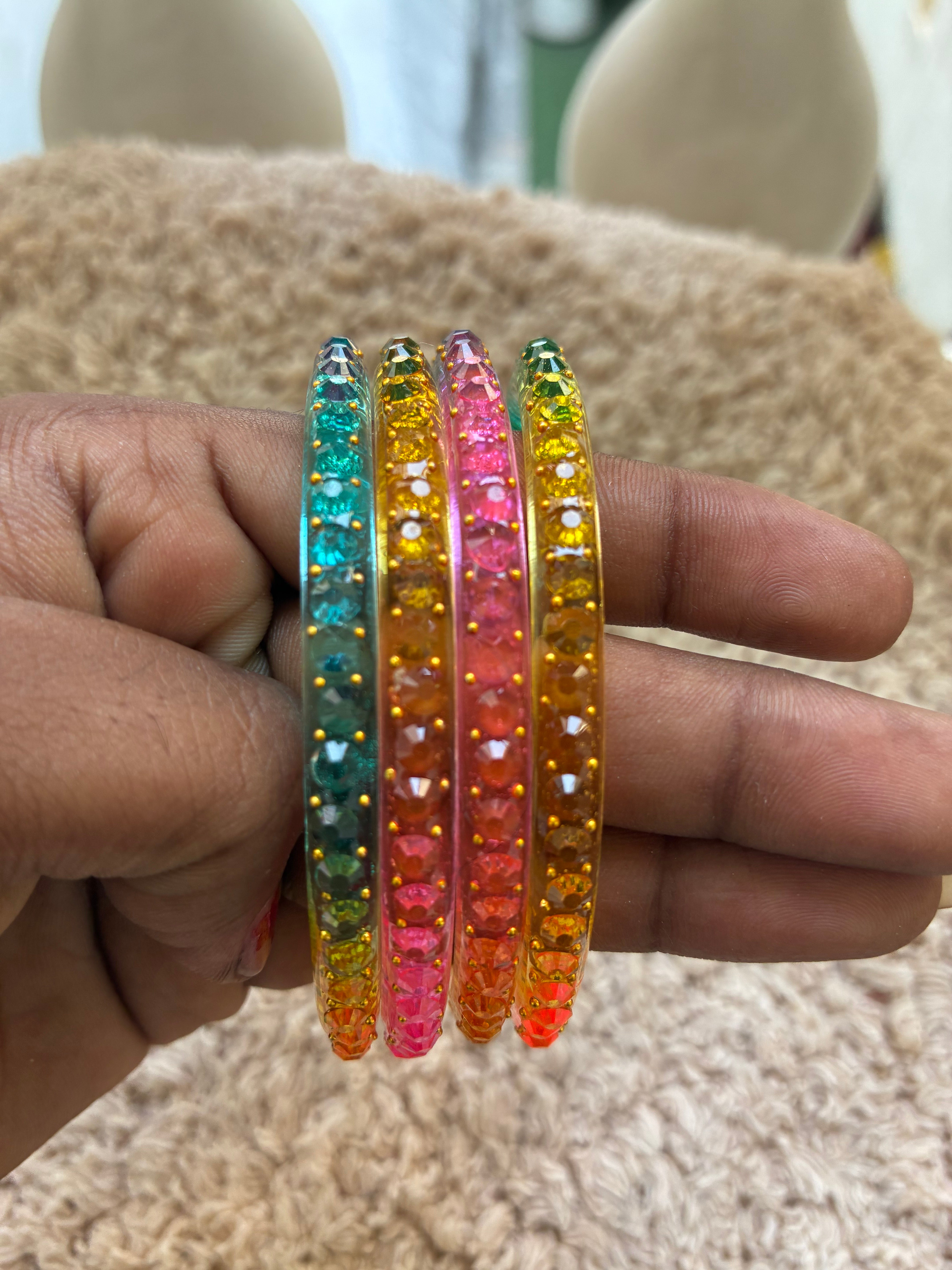 4 light multi  jelly glass bangles - design 1