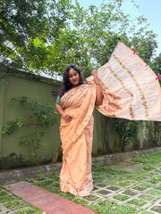" Bouquet " hand - embroidered cotton - linen saree