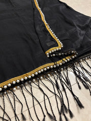 Black cotton zari molten metal with pearl border