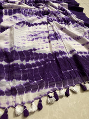 Grey white hand Shibori " Rangoli" collection of tie dye mul cotton saree