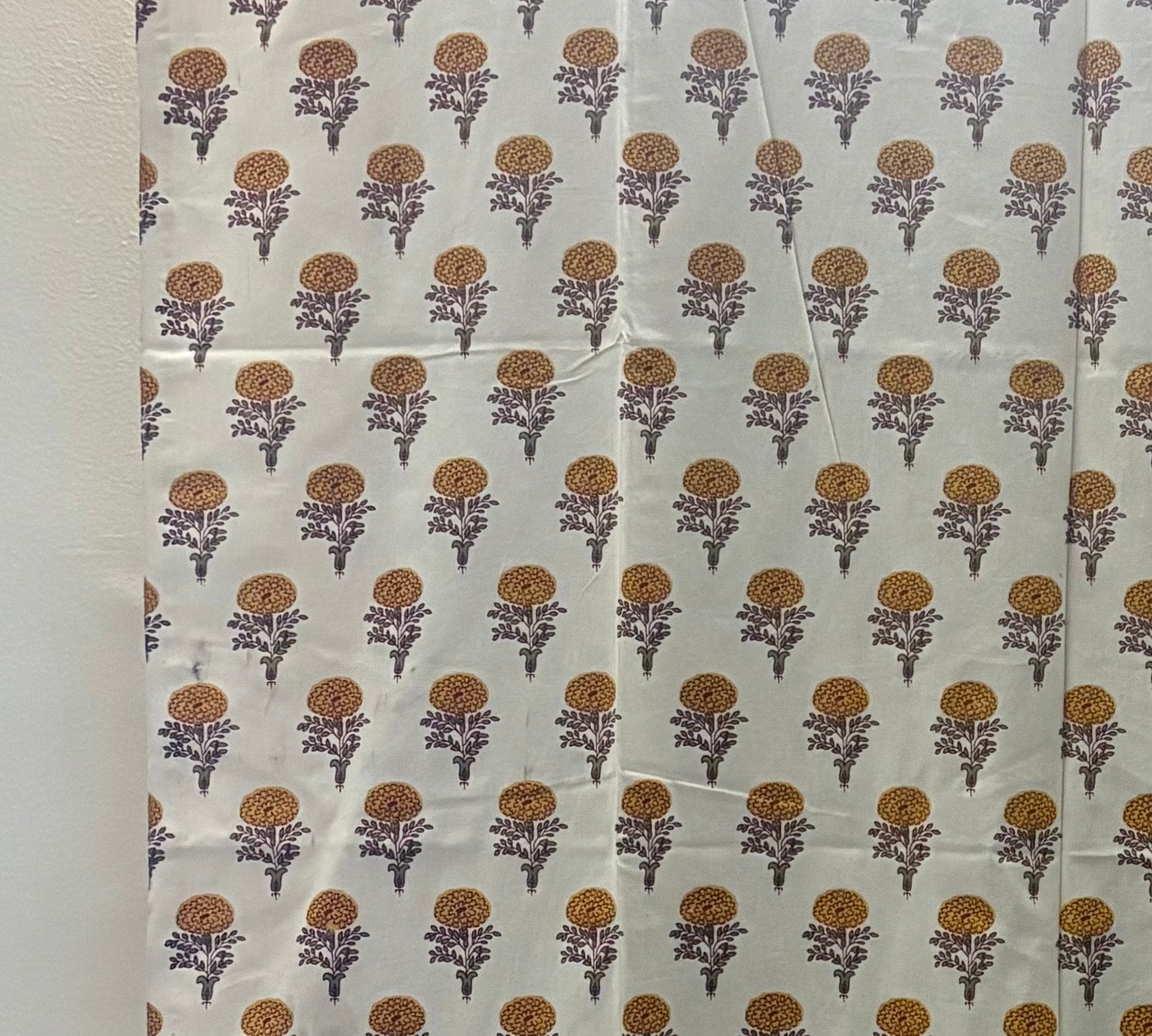 Hand block printed cotton curtain