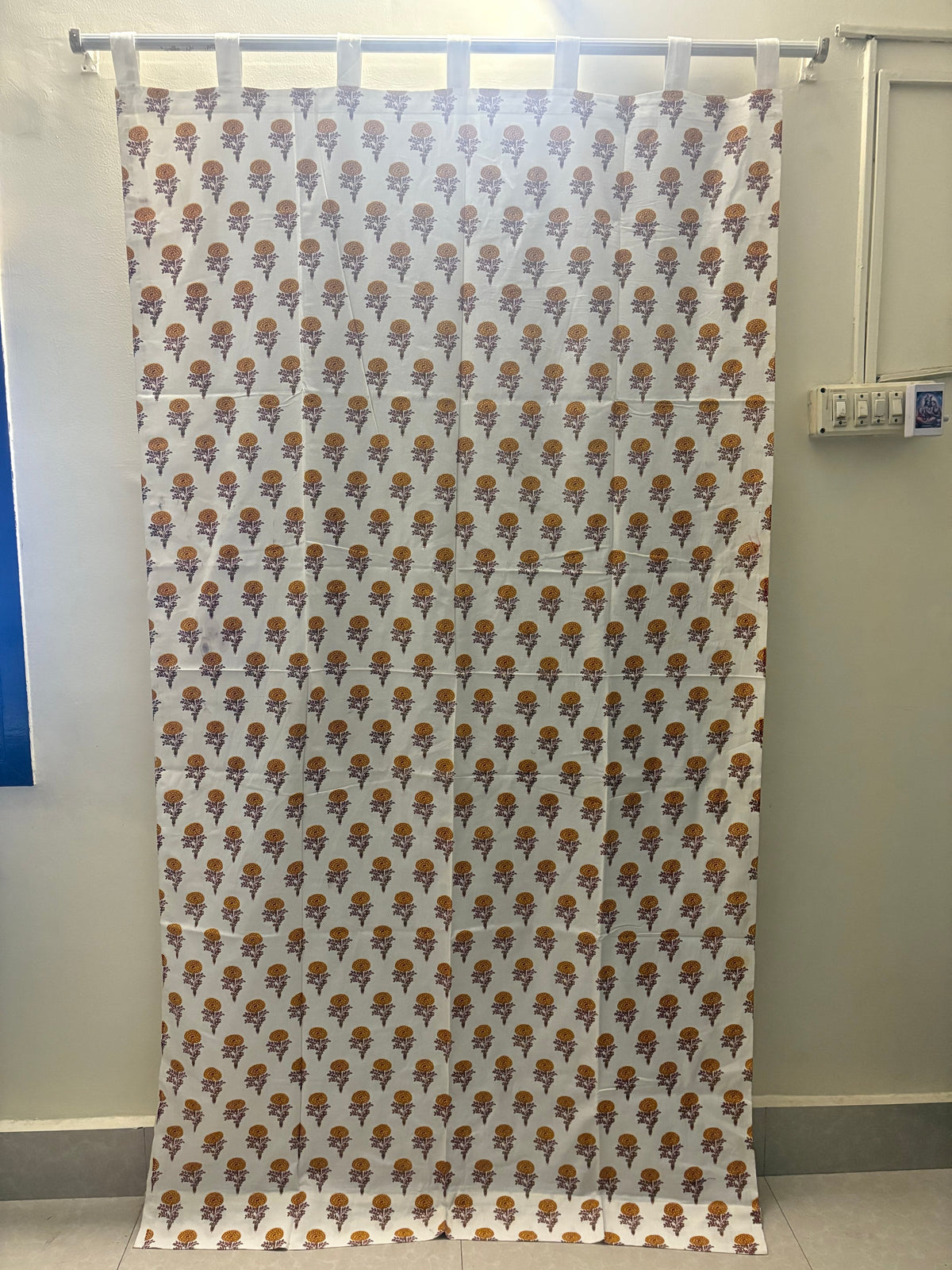 Hand block printed cotton curtain