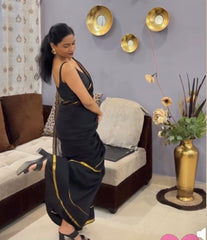 Black with double gold border "Festive Edit" mul cotton saree
