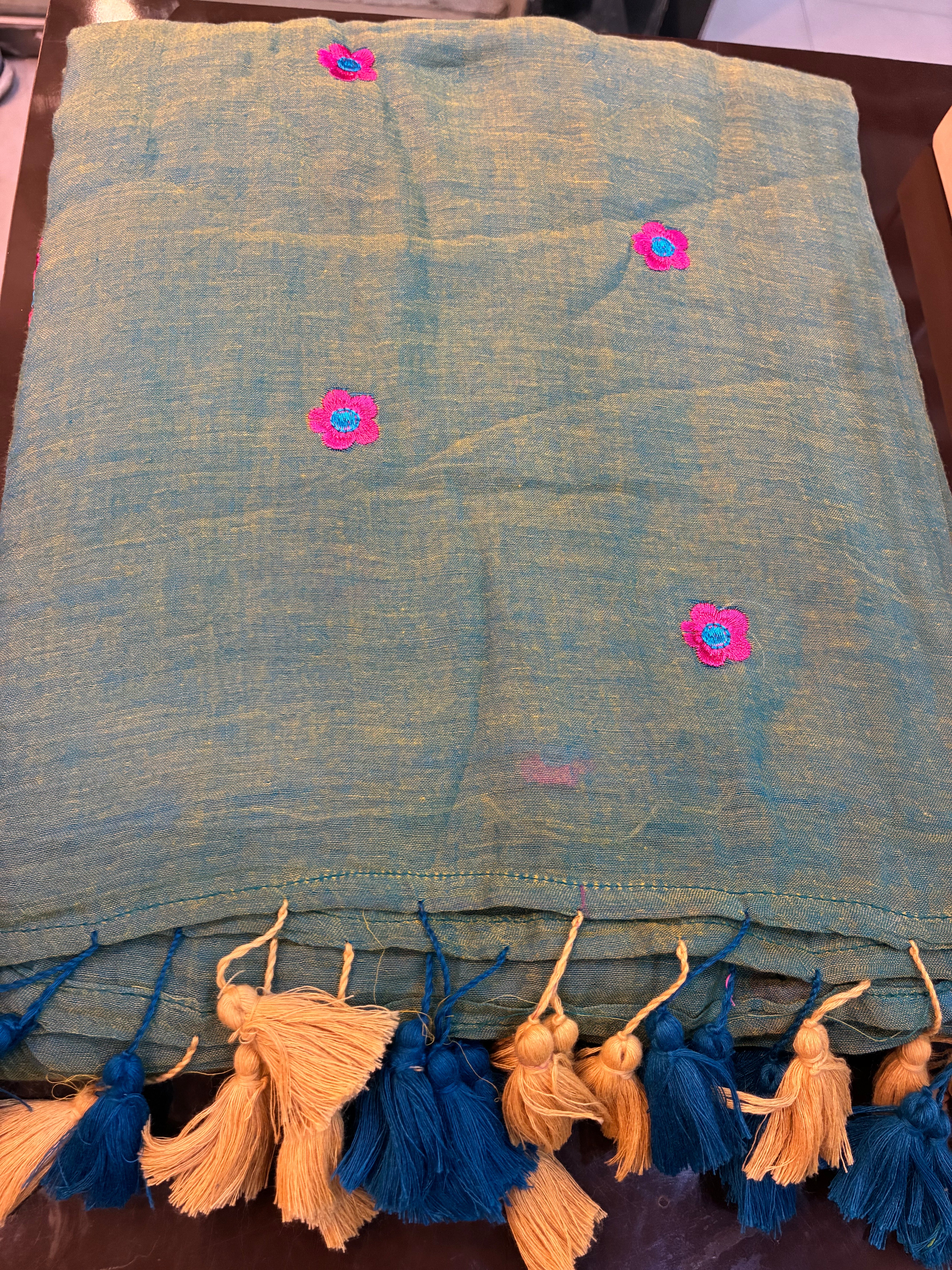 Madhuri daisy embroidered mul cotton saree