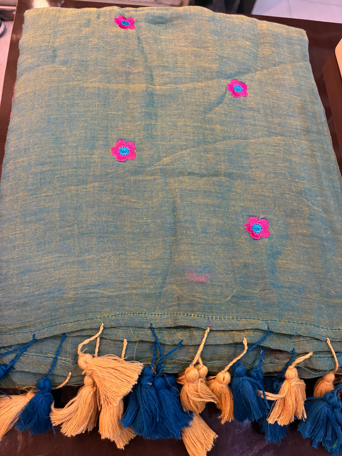 Madhuri daisy embroidered mul cotton saree