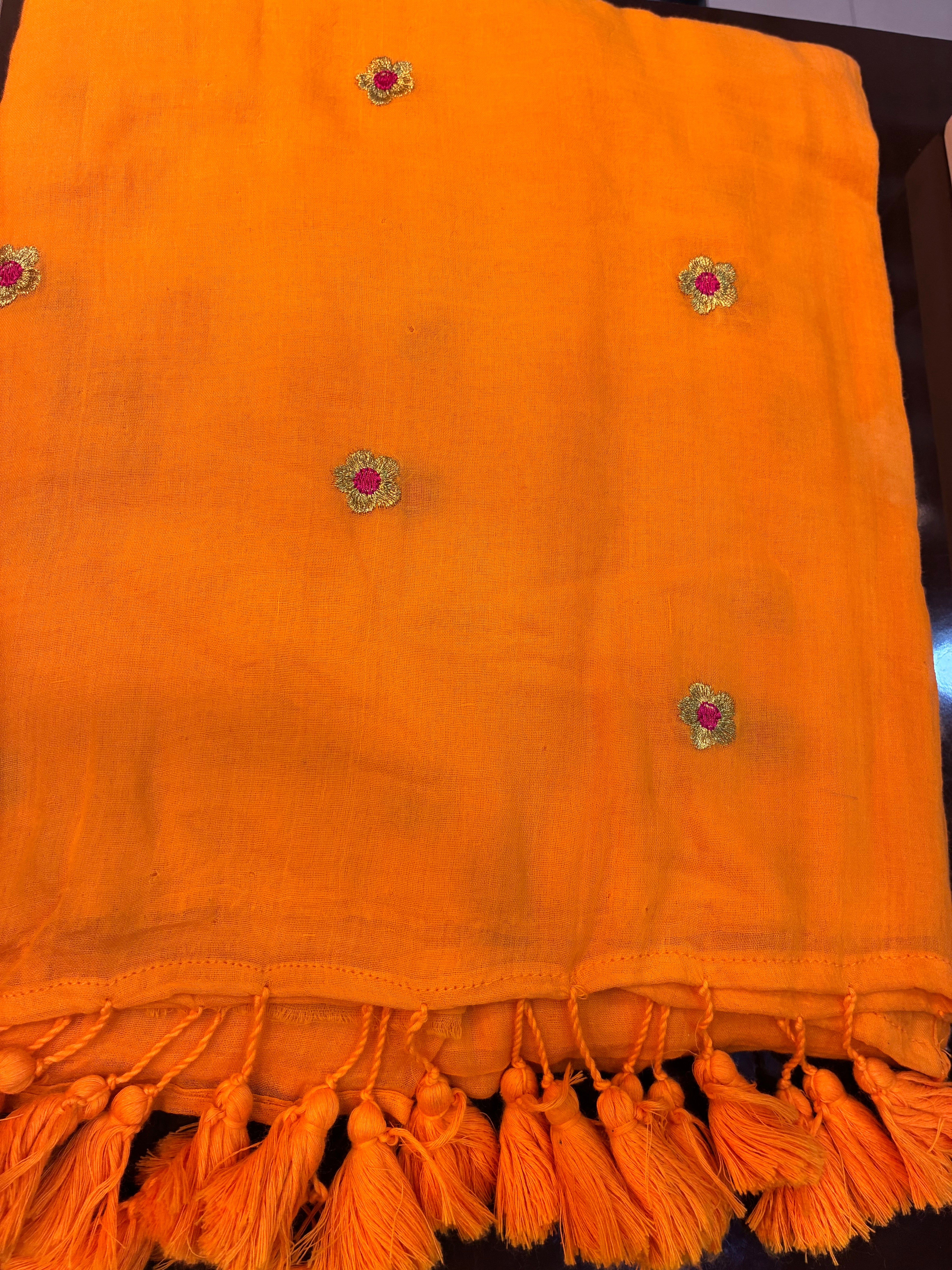 Madhuri daisy embroidered mul cotton saree