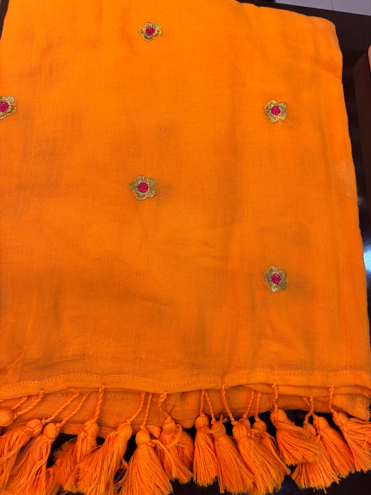 Madhuri daisy embroidered mul cotton saree