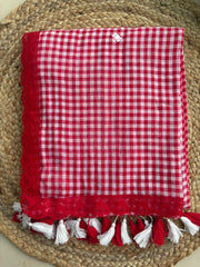 Coloured lace chequered mul cotton saree