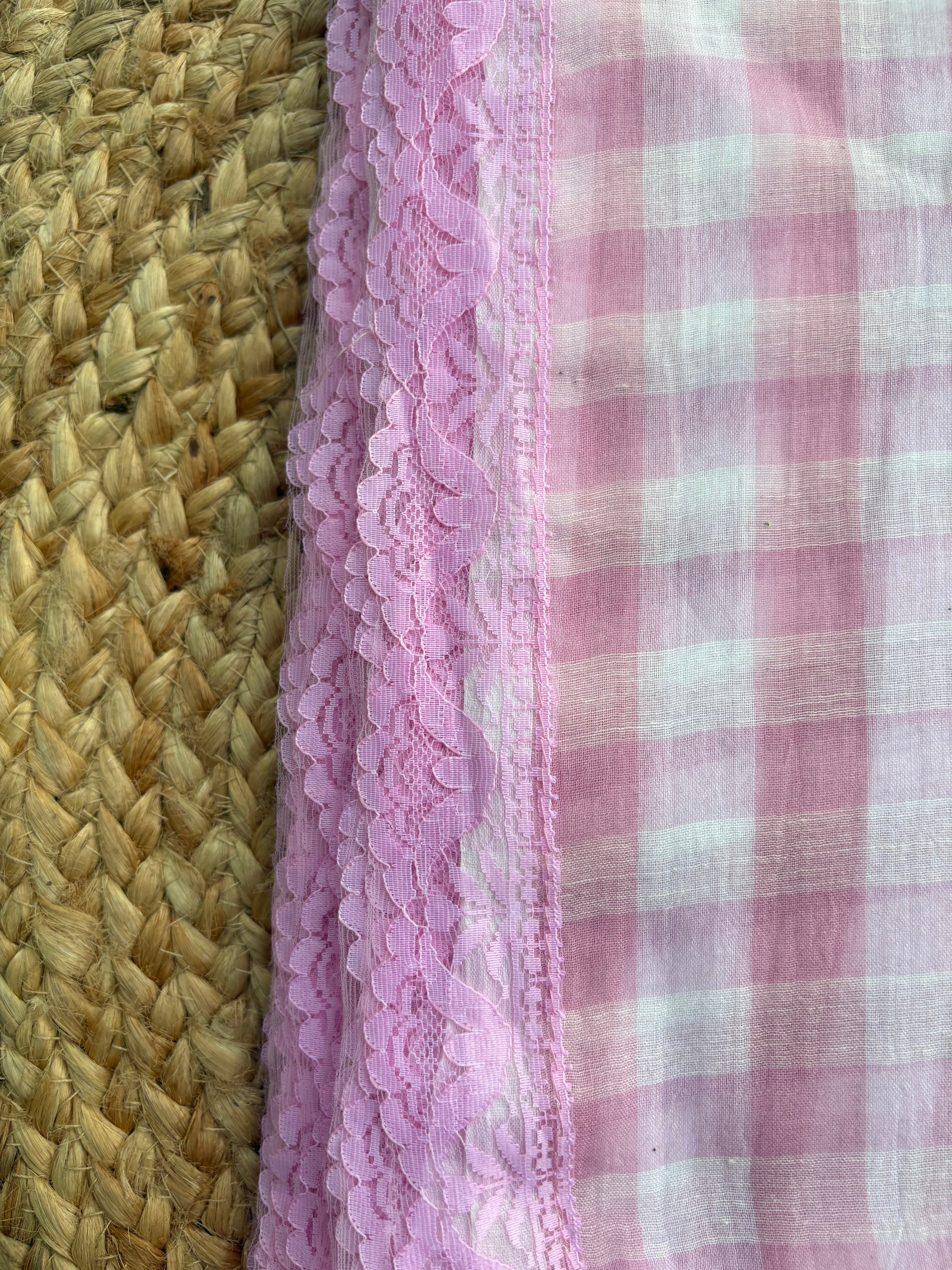 Coloured lace chequered mul cotton saree