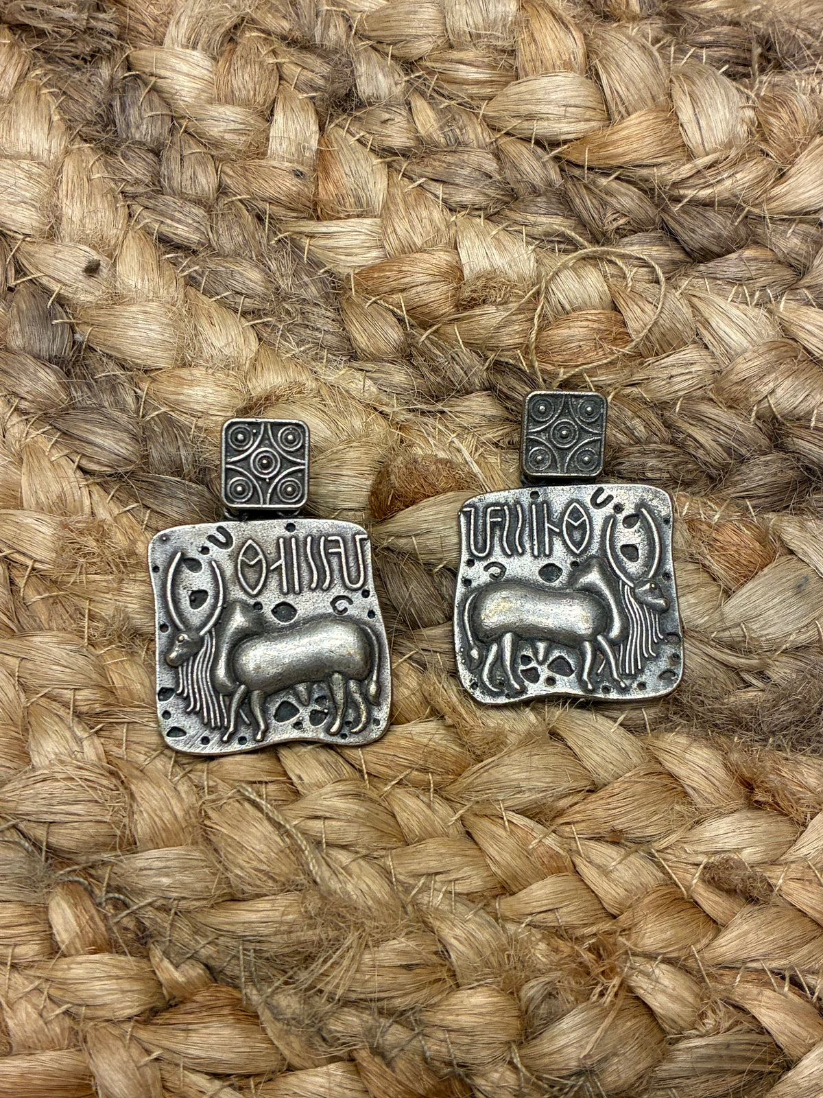 Silver Replica Bison Seal dangler earrings