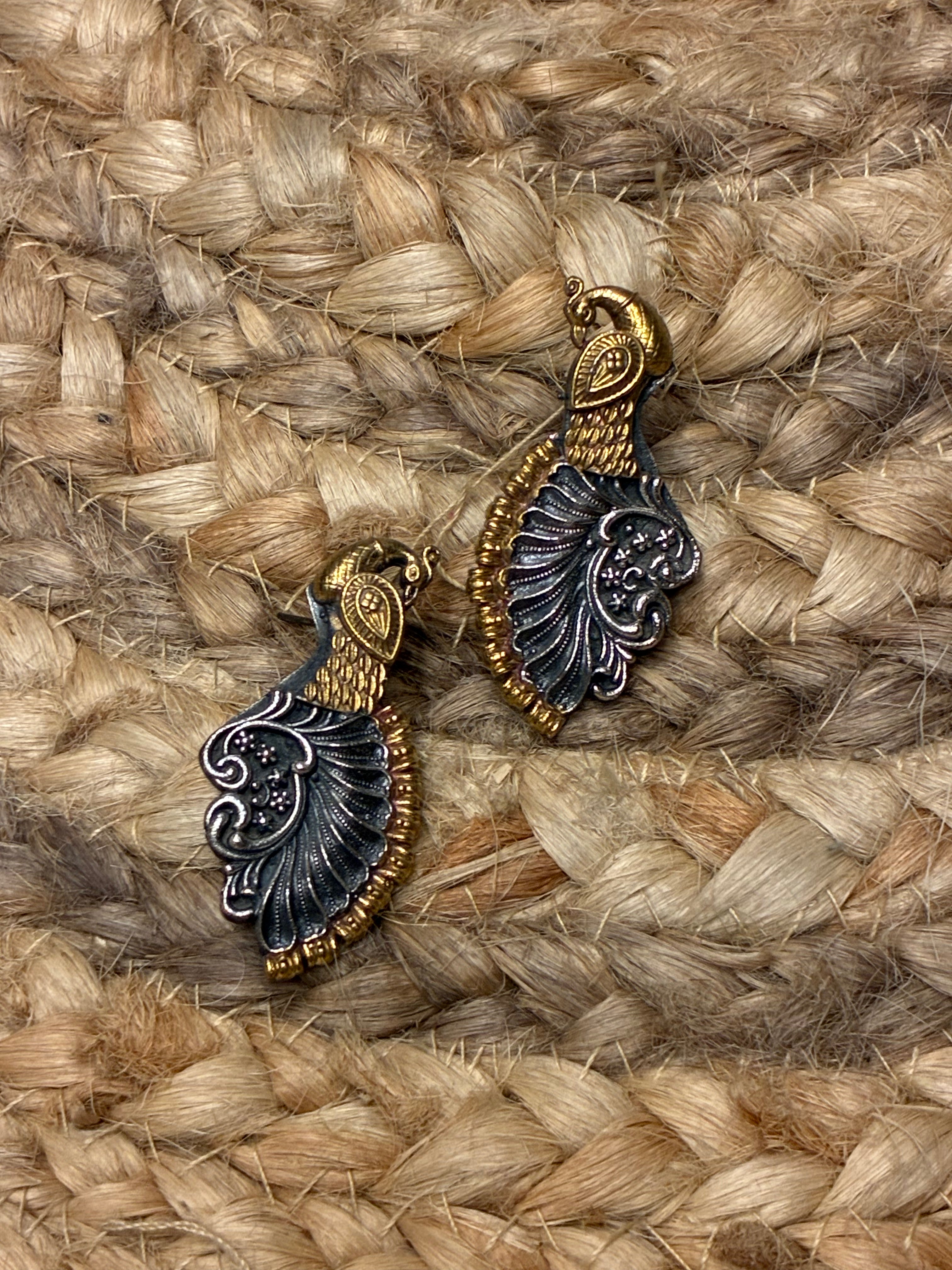 Silver Replica Dual tone Peacock earrings