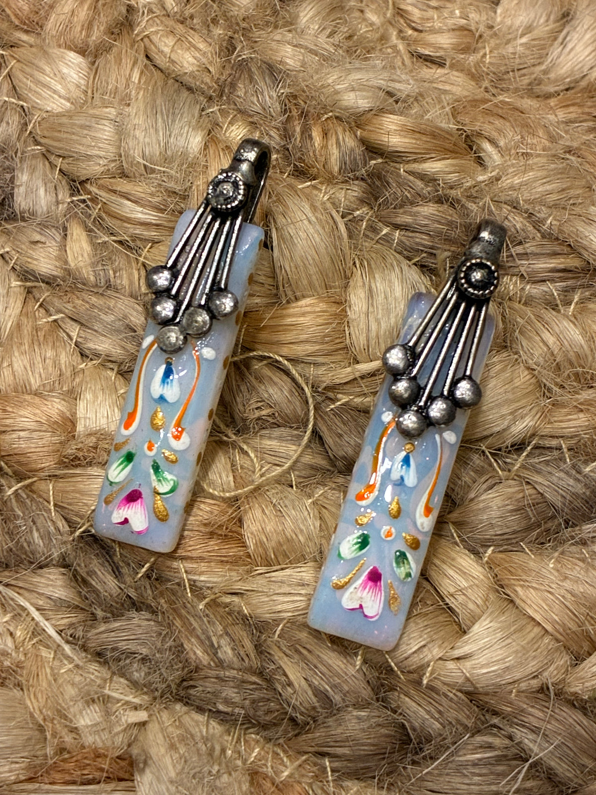 Silver Replica hand-painted White stone earrings