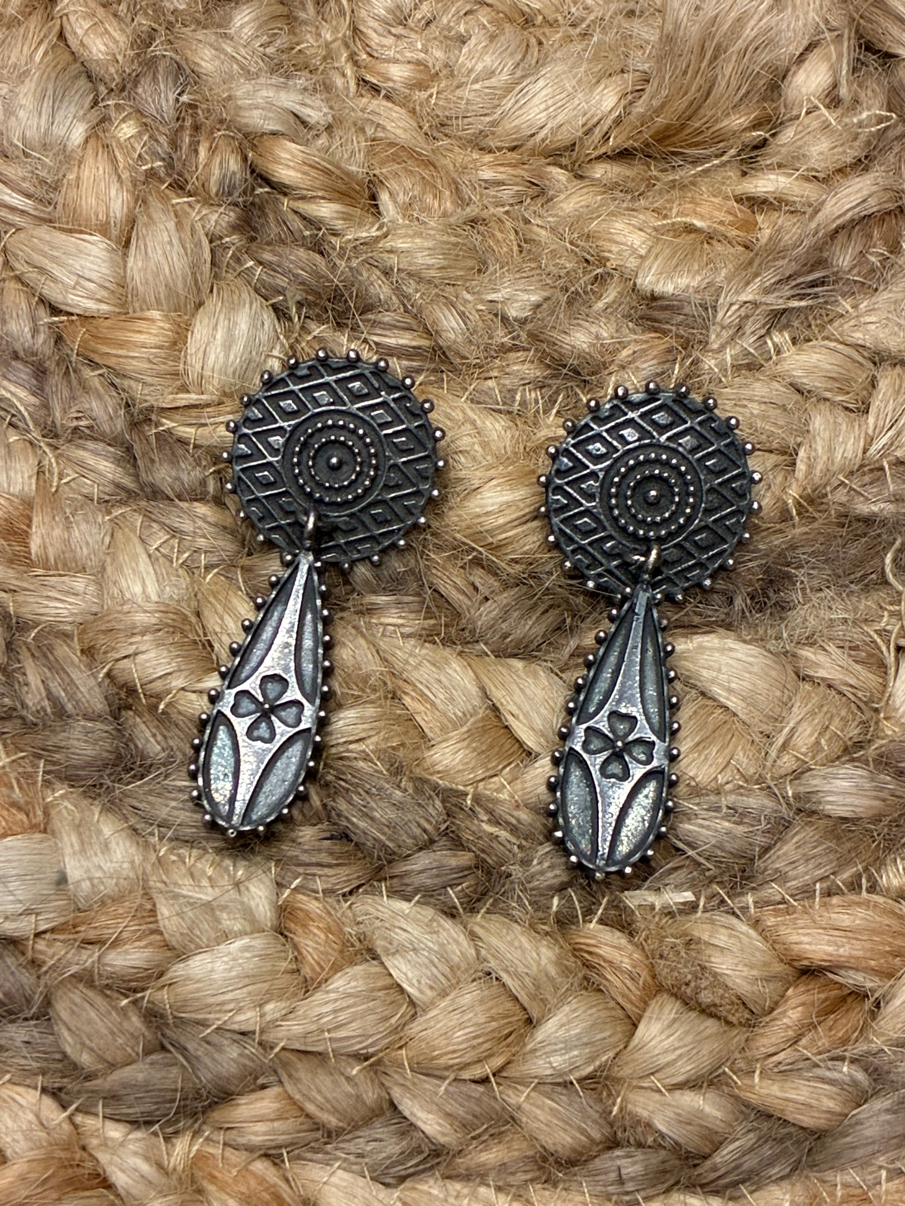 Silver Replica abstract dangler earrings