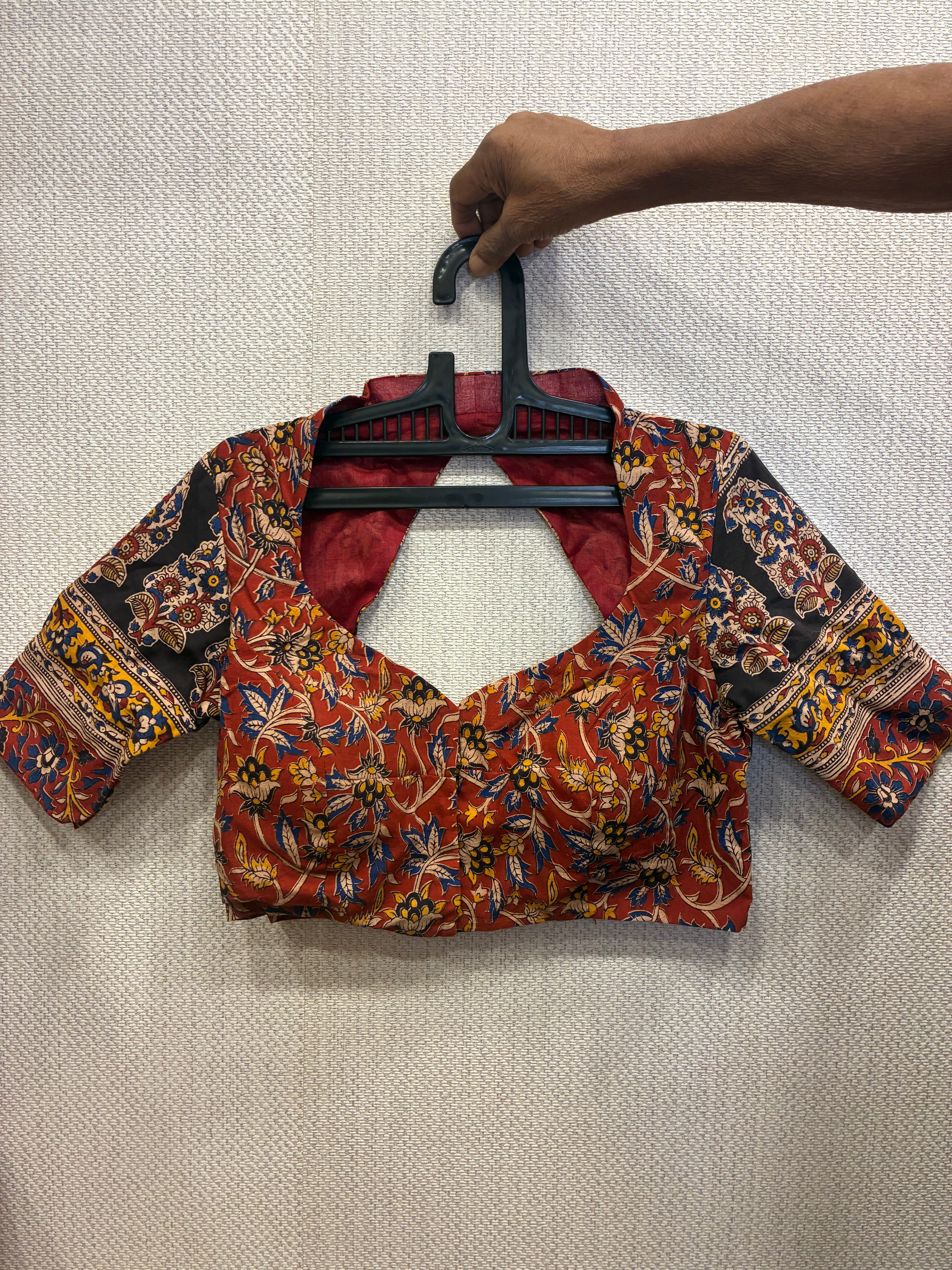 Red Kalamkari backless blouse